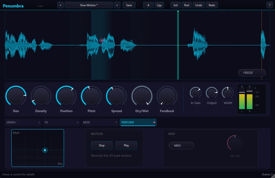 PERFORM tab - XY pad and motion recorder