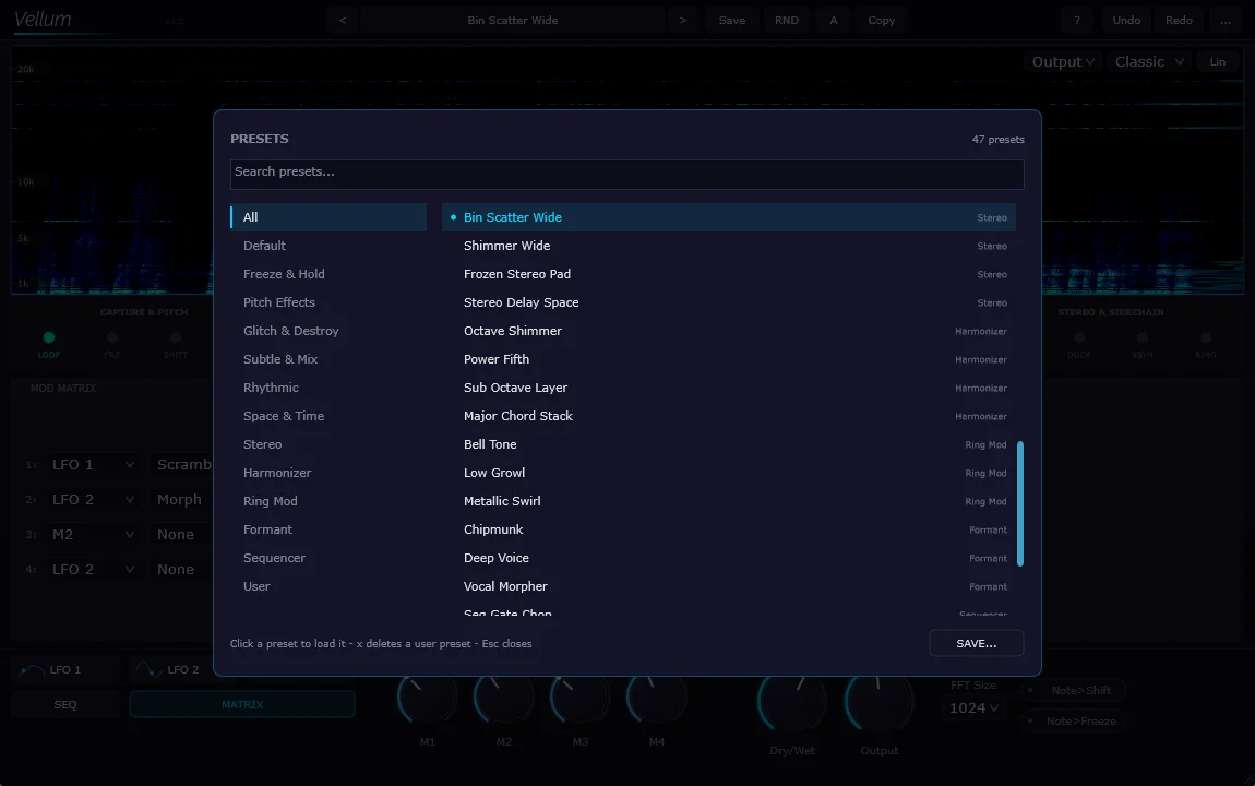 Preset browser with factory library